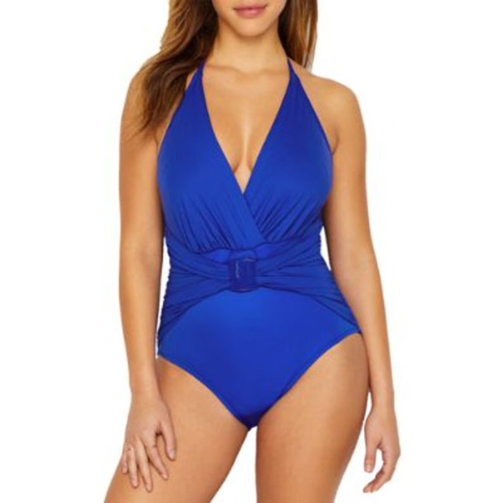 Magicsuit Solid Blue Angela One-Piece Swimsuit Size 8